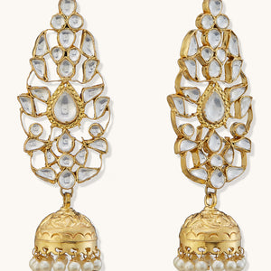 22K Gold-Plated Regal Kundan Stone Studded & Pearl Drop Jhumkas