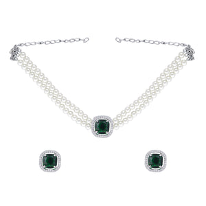 Emerald Elegance Pearl Choker Necklace Set