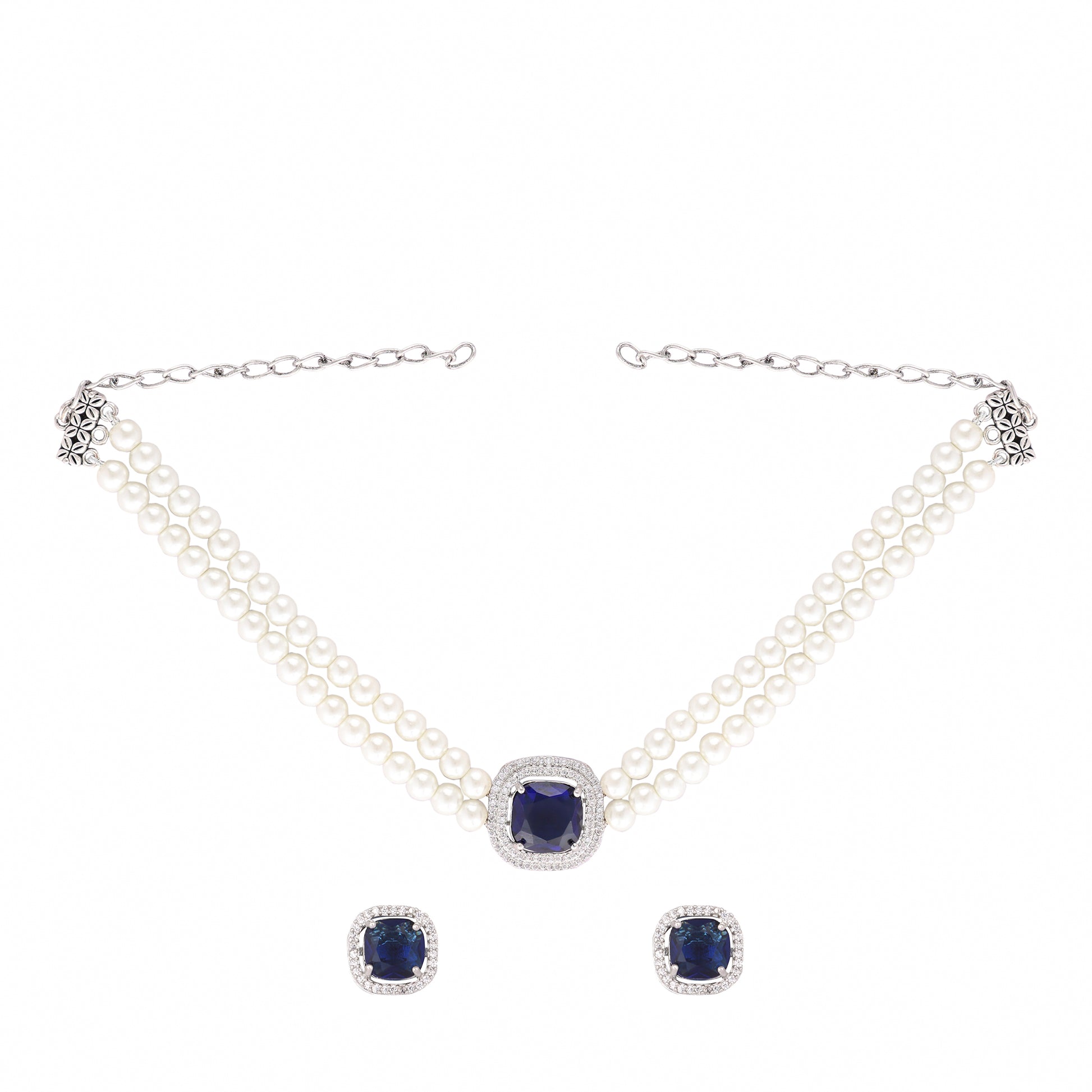 Blue Emerald Elegance Pearl Choker