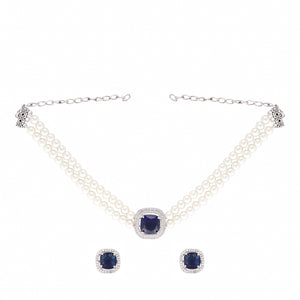 Blue Emerald Elegance Pearl Choker